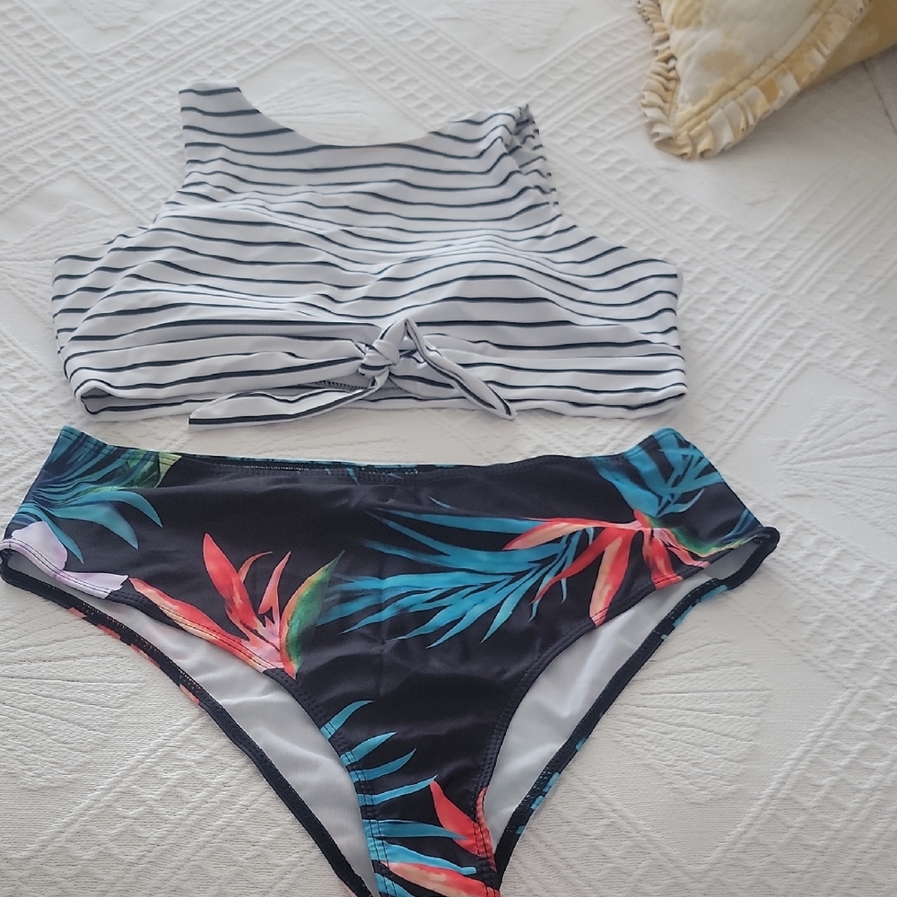 Striped and Floral Bikini Set